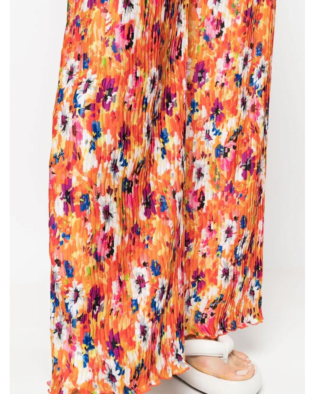 MSGM Red Pantalon Plissé À Fleurs