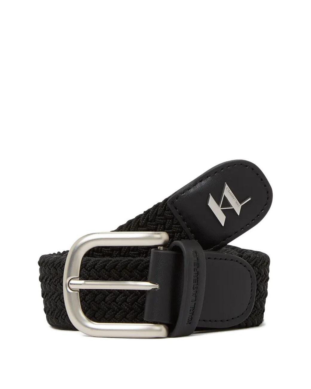 Karl Lagerfeld Black Monogram Logo-Plaque Belt for men