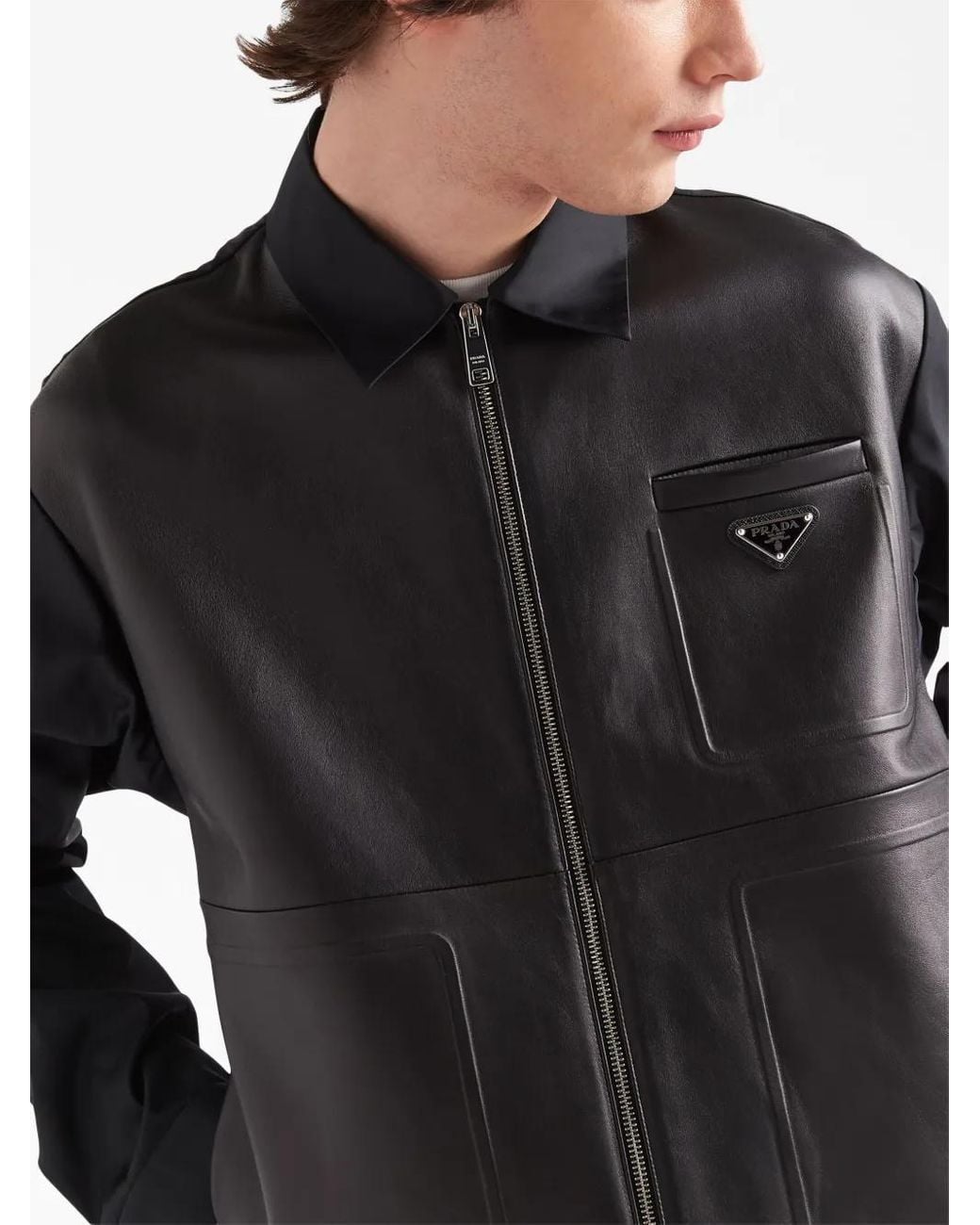 Prada Black Re-Nylon Leather Jacket for men