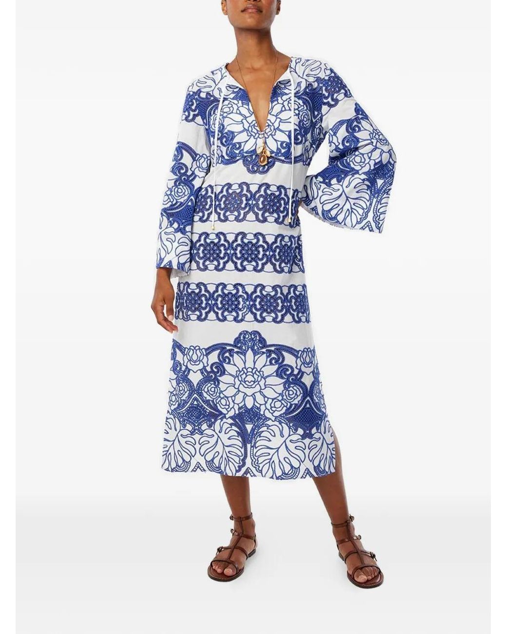 Borgo De Nor Blue Clea Embroidered Midi Dress