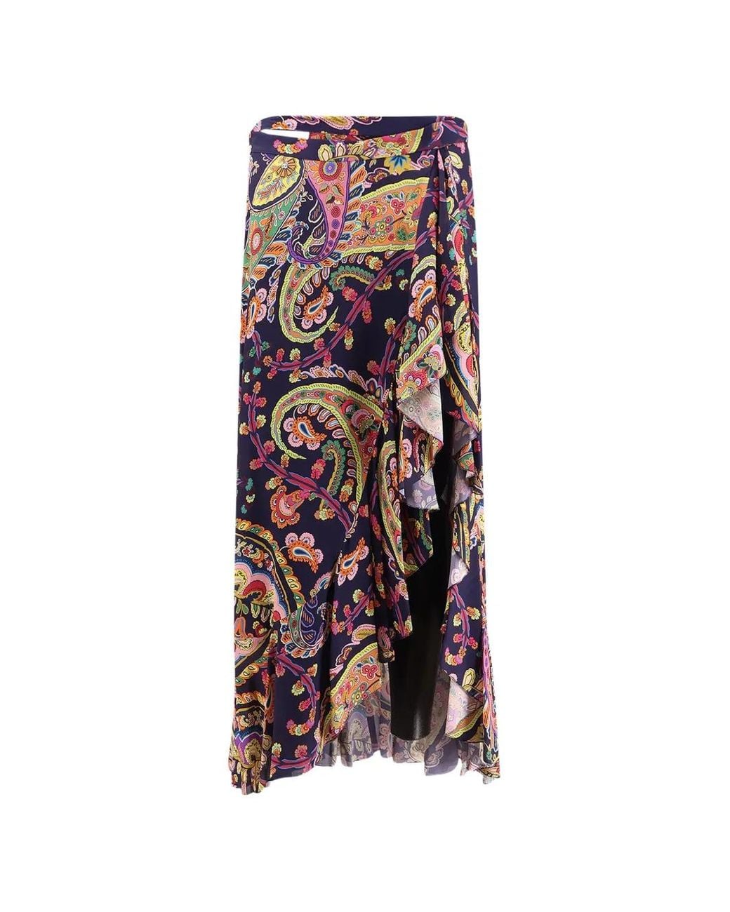 Etro White Ruffled Paisley Skirt