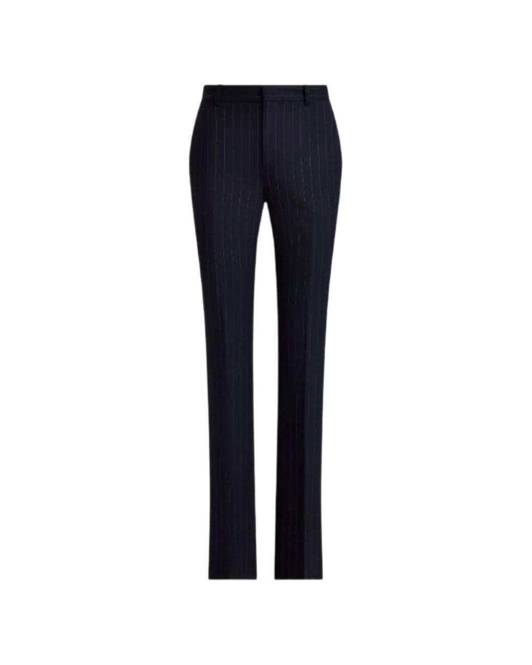 Ralph Lauren Blue Wwoven-Slim Pinstripe-Pattern Twill Trousers