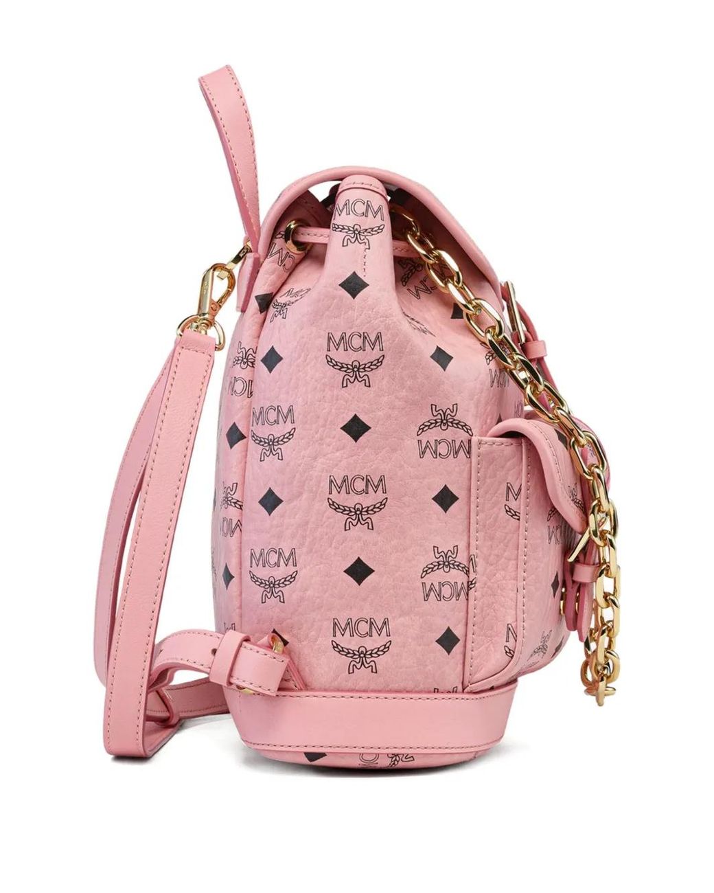 MCM Pink Aren Visetos Chain Backpack