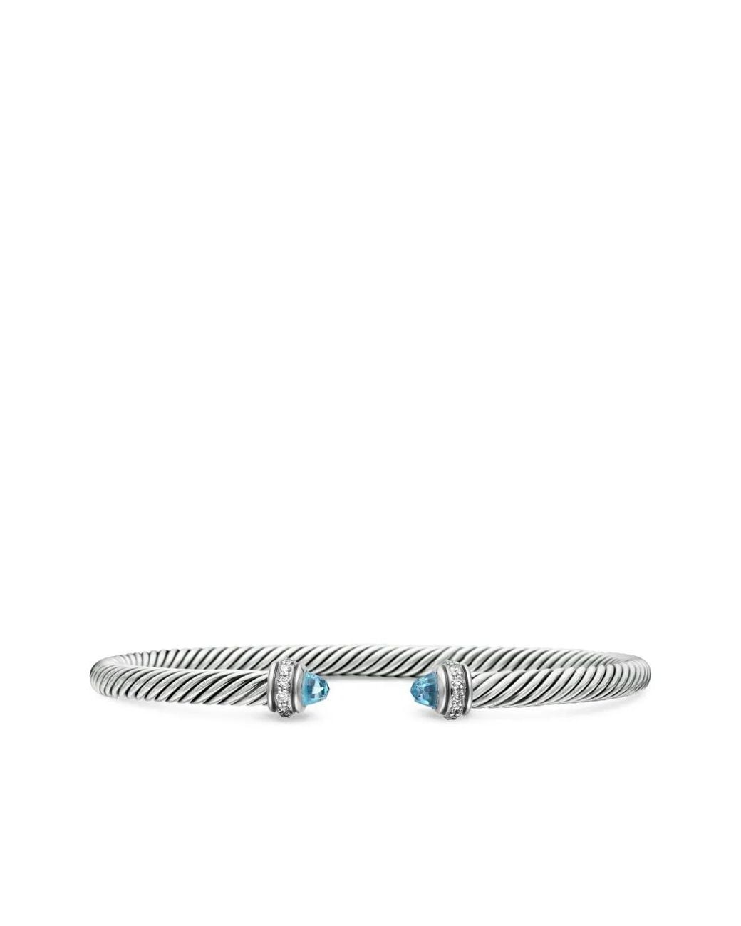 David Yurman White Sterling Classic Cable Diamond Bracelet (4Mm)