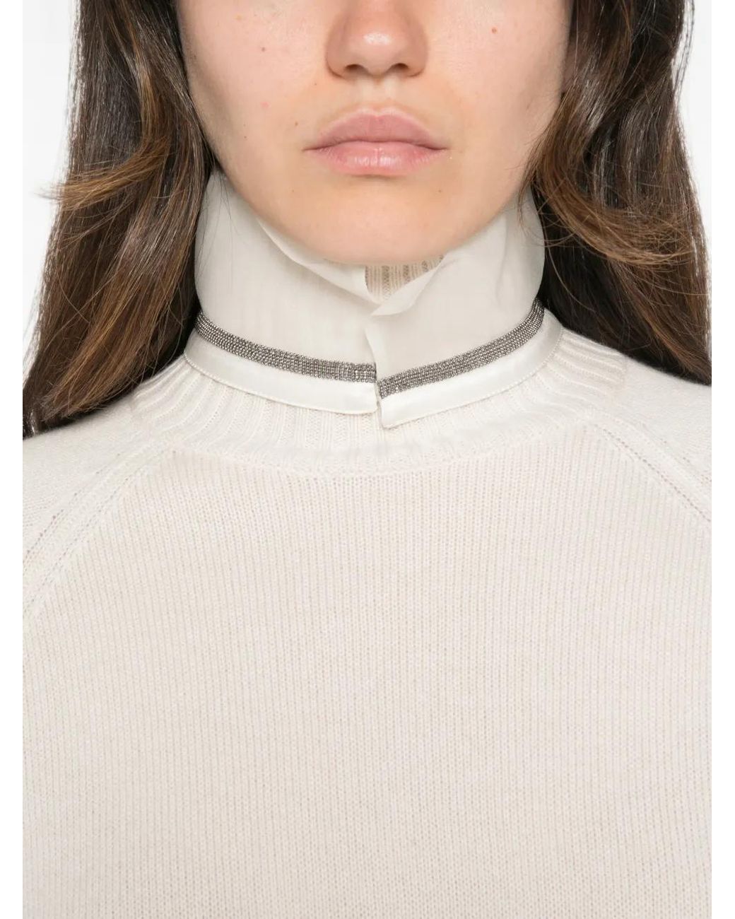 Brunello Cucinelli White Raglan-Sleeve Sweater