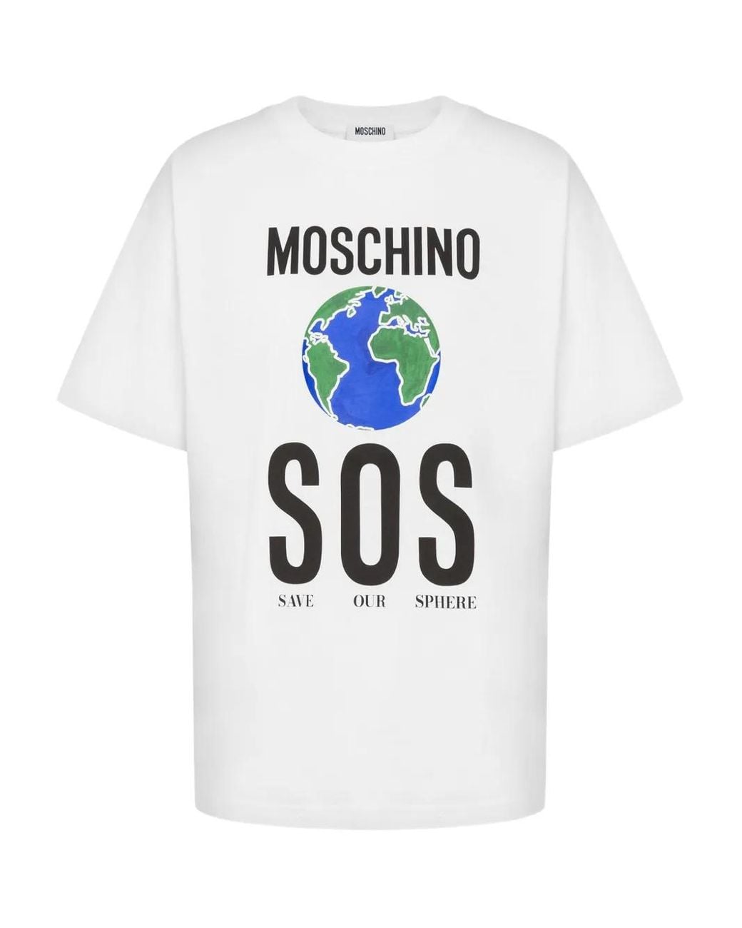 Moschino White Globe-Print Sos T-Shirt