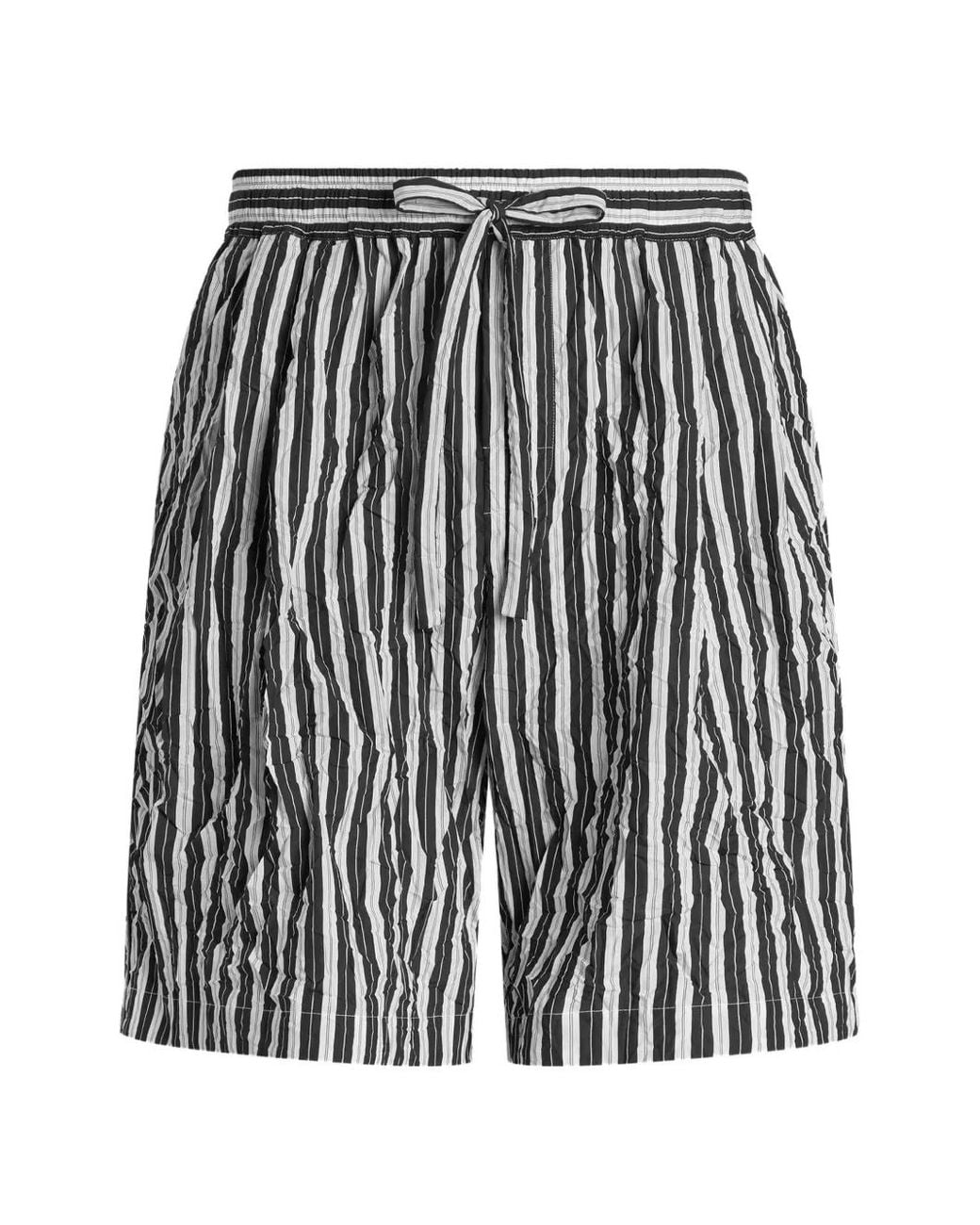 Dolce & Gabbana Black Crinkled Striped Fabric Bermuda Shorts for men