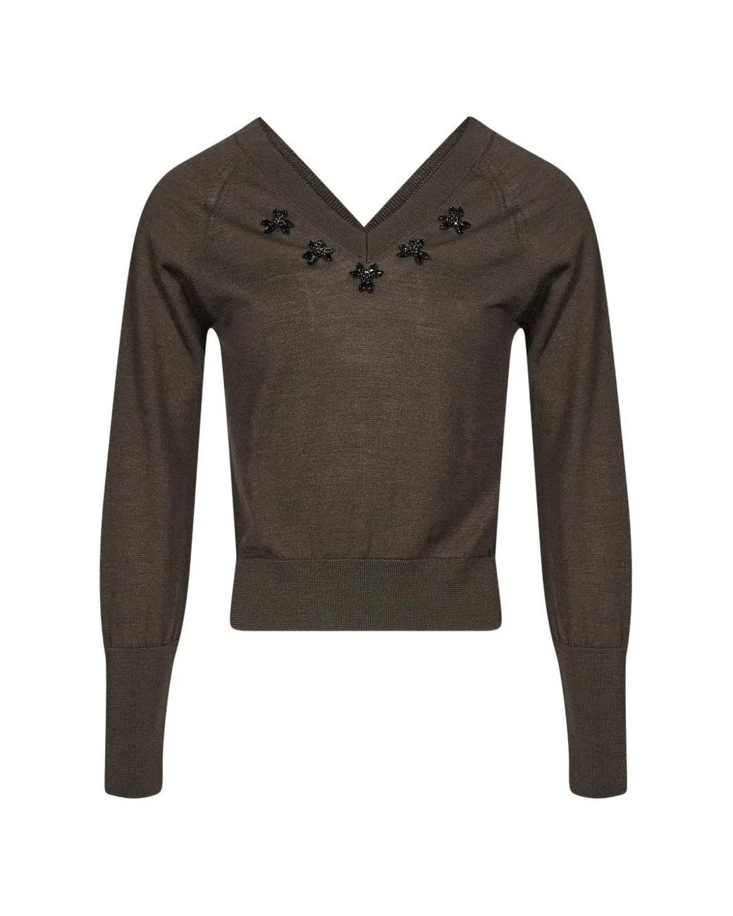 Simone Rocha Brown Turbo Bead-Embellished V-Neck Sweater