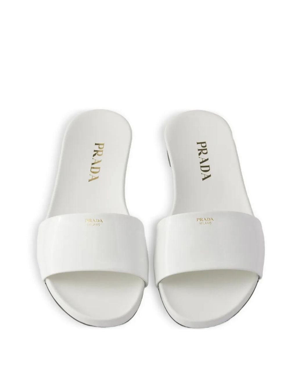 Prada White Patent Leather Slides
