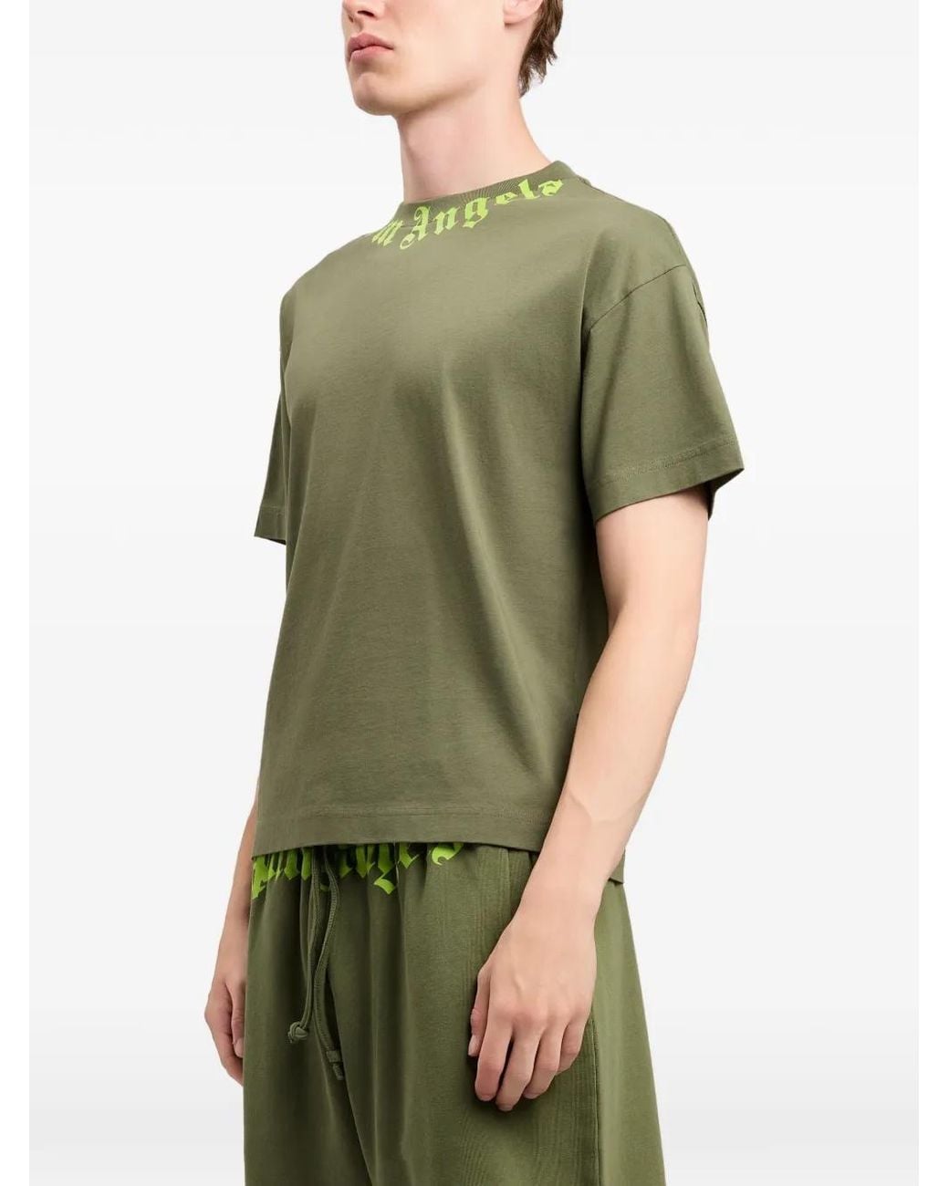 Palm Angels Green T-Shirt Logo for men