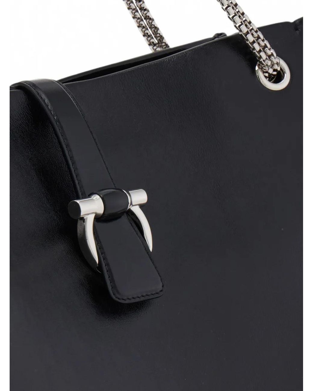 Ferragamo Black Hardware Chain Tote Bag