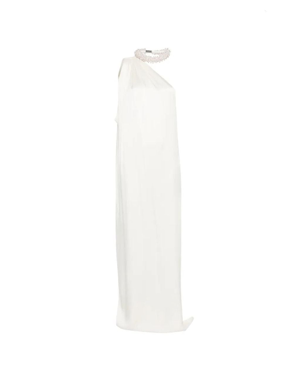 Stella McCartney White Embellished Halterneck Asymmetric Satin Dress