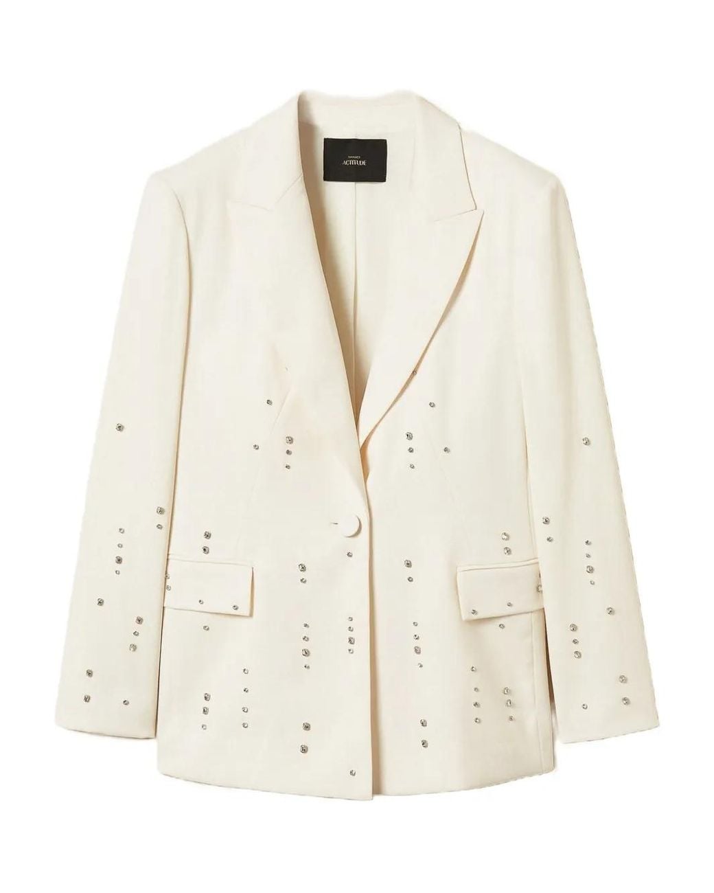 Twinset White Crystal-Embellished Single-Breasted Blazer