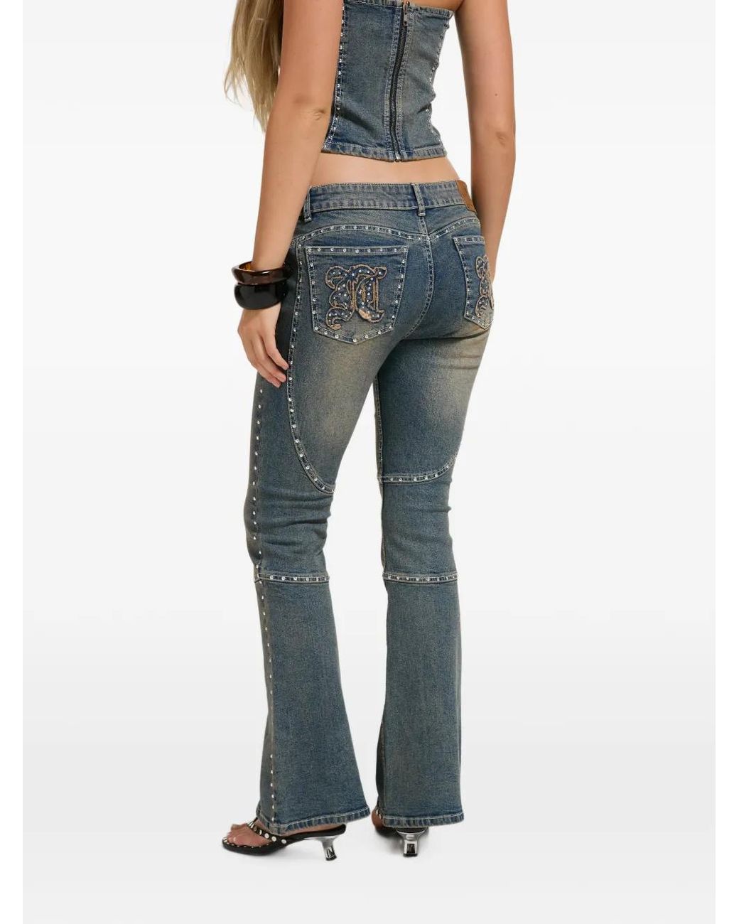 Juicy Couture Blue Stud-Embellished Bootcut Jeans