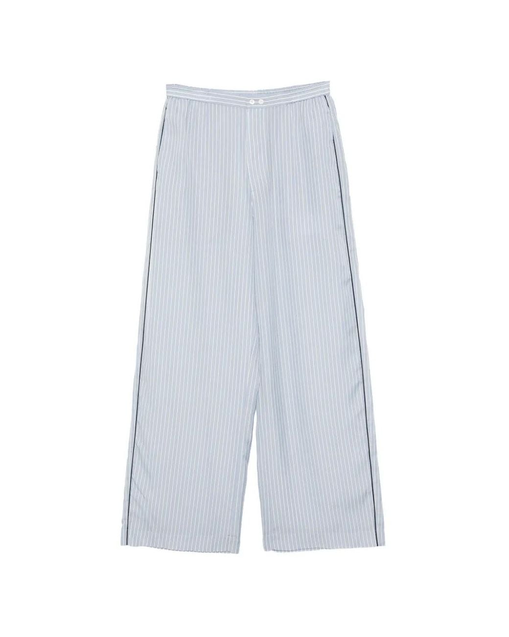 JNBY White Striped Wide-Leg Trousers