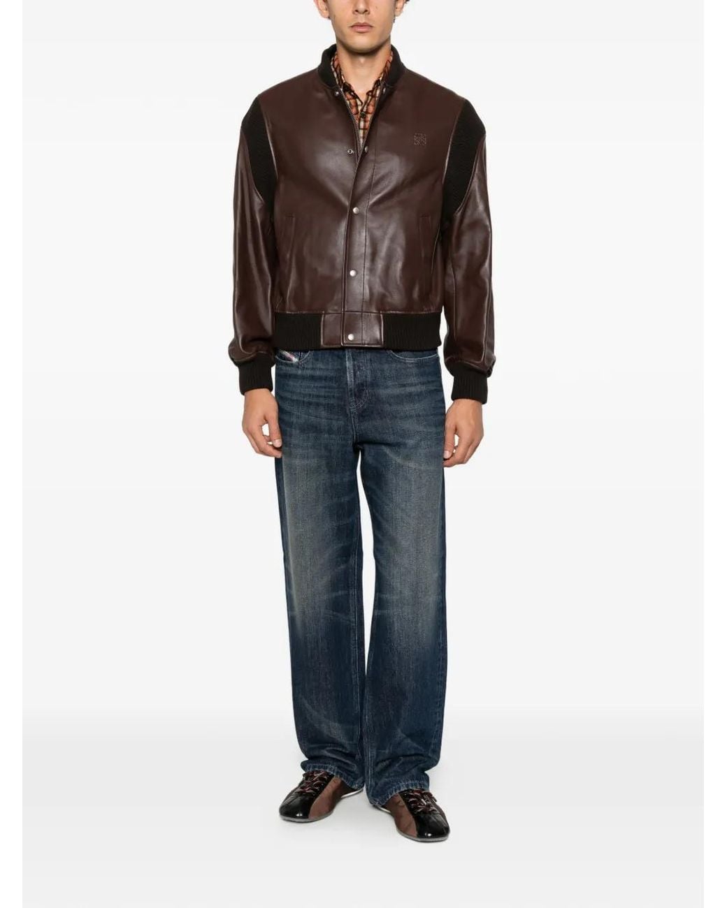 Loewe Brown Button-Down Leather Bomber Jacket for men