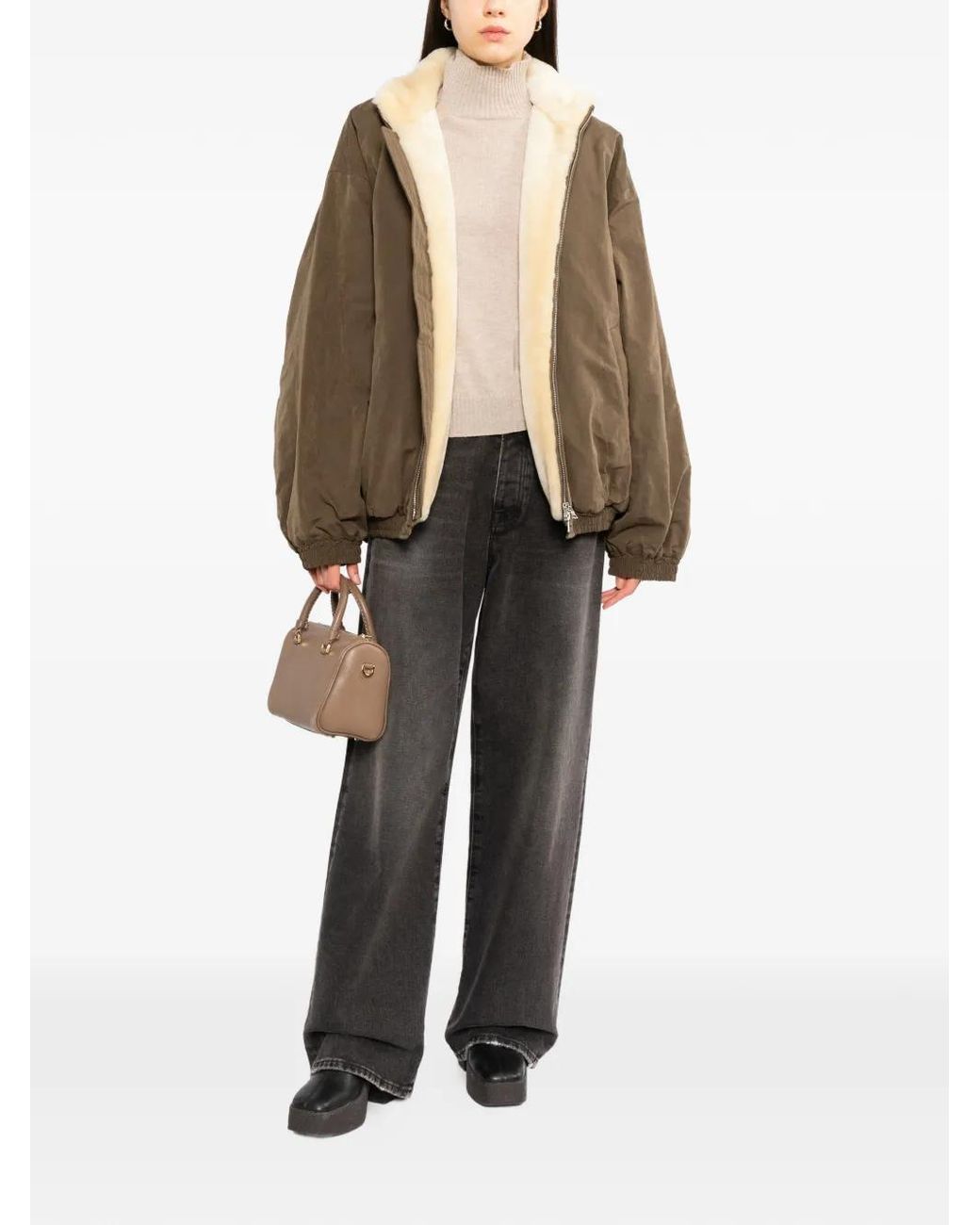 Ssstein Brown High-Neck Bomber Jacket
