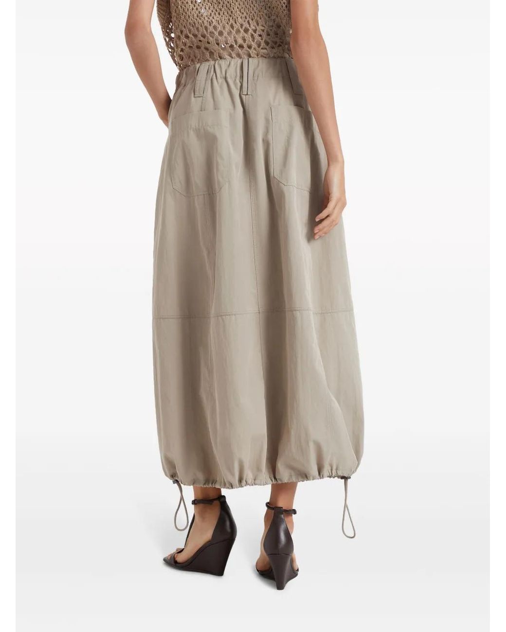 Brunello Cucinelli White Drawstring Midi Skirt