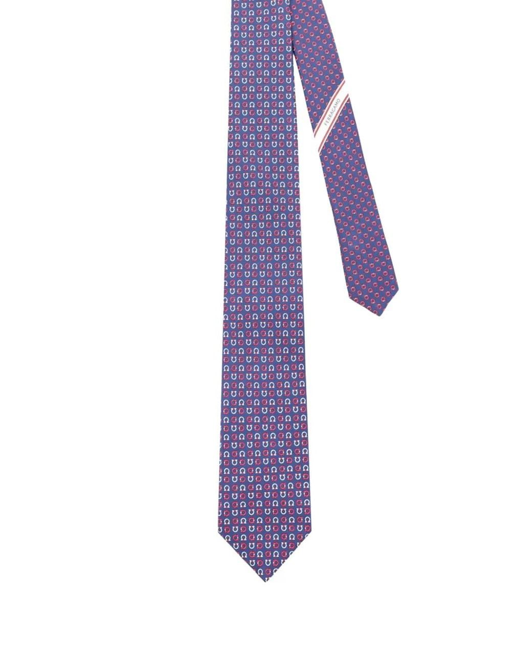 Ferragamo Purple Gancini Print Silk Tie for men