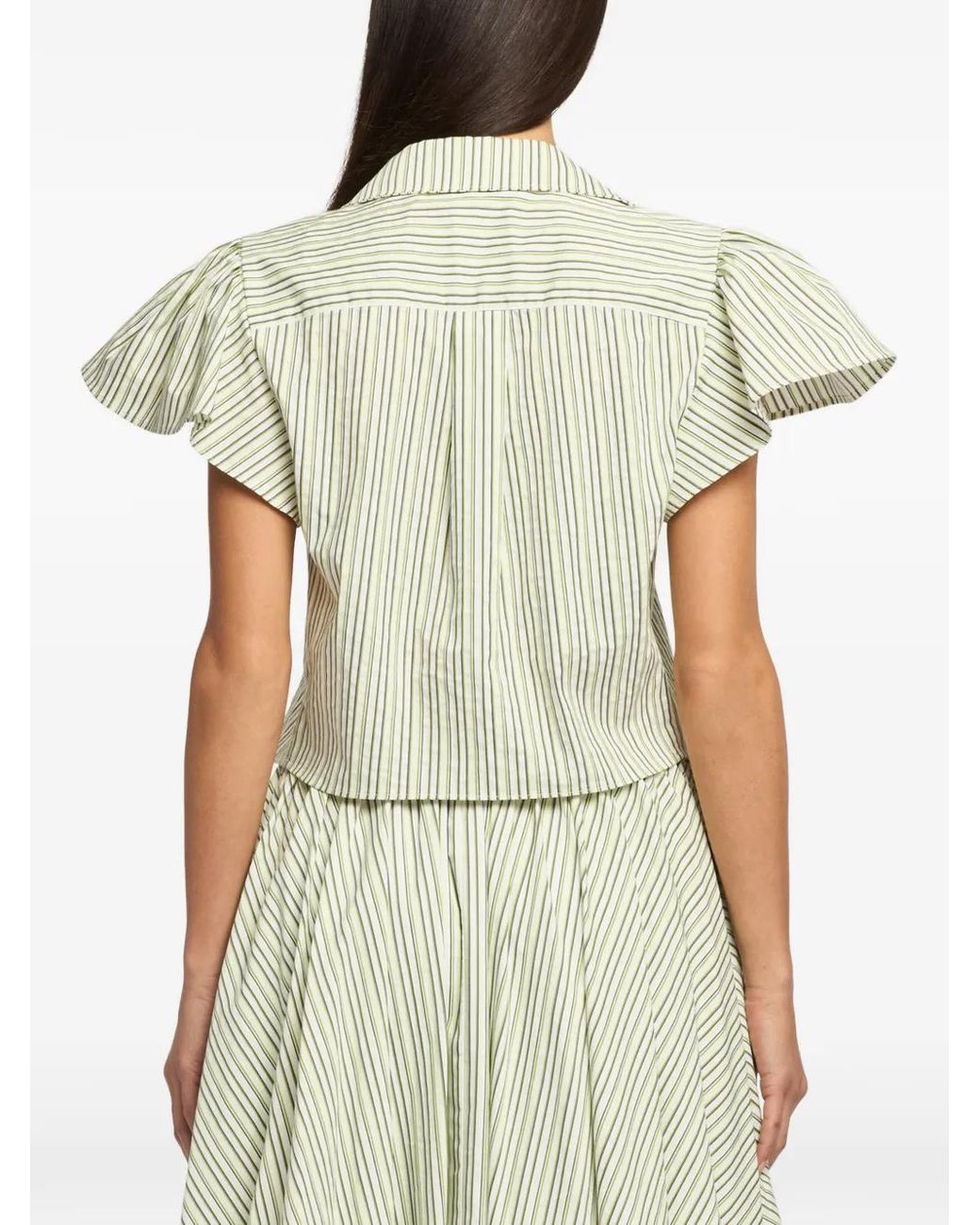 Cinq À Sept Green Striped Flutter-Sleeve Blouse