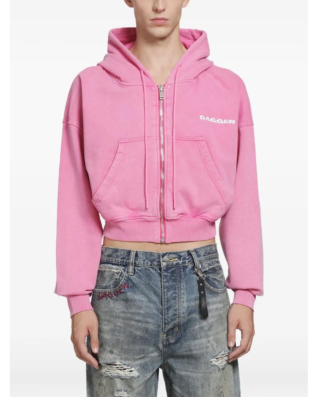 DAGGER Pink Logo-Print Cropped Hoodie for men