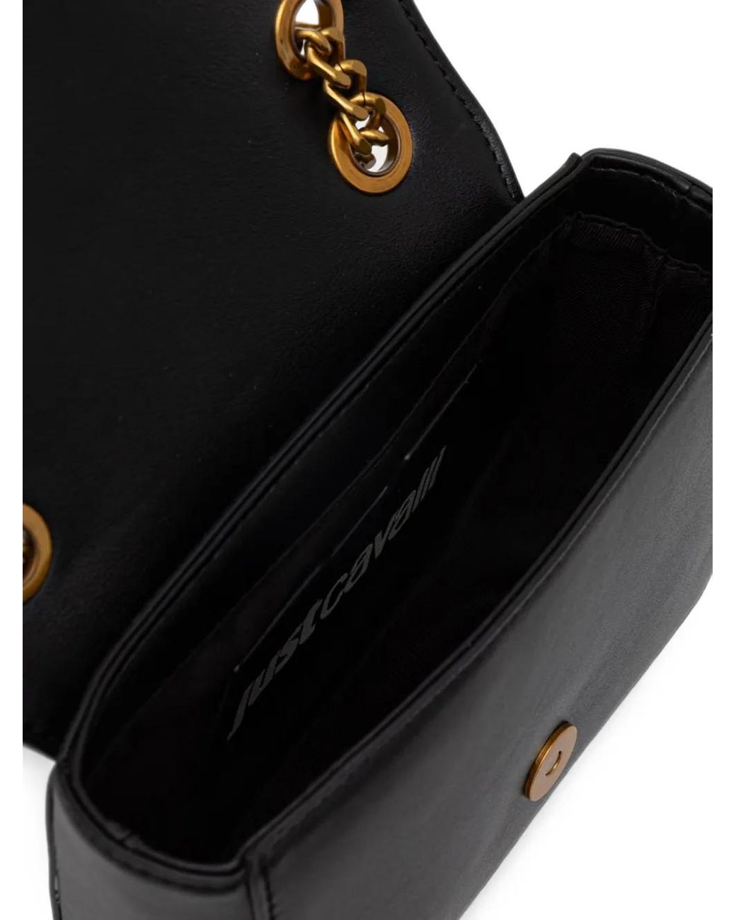 Just Cavalli Black Snake-Plaque Chain-Link Shoulder Bag