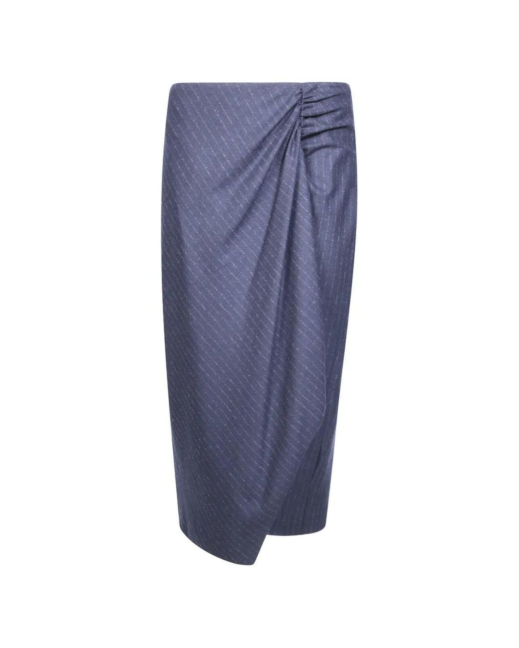 Pinko Blue Pinstripe Draped Midi Skirt