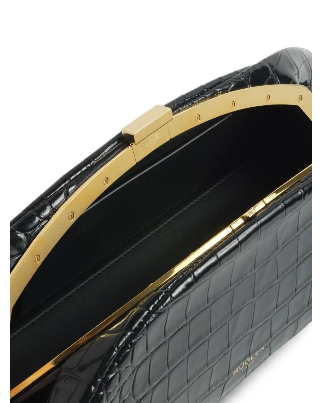 Mugler Black Croco Lua Clutch