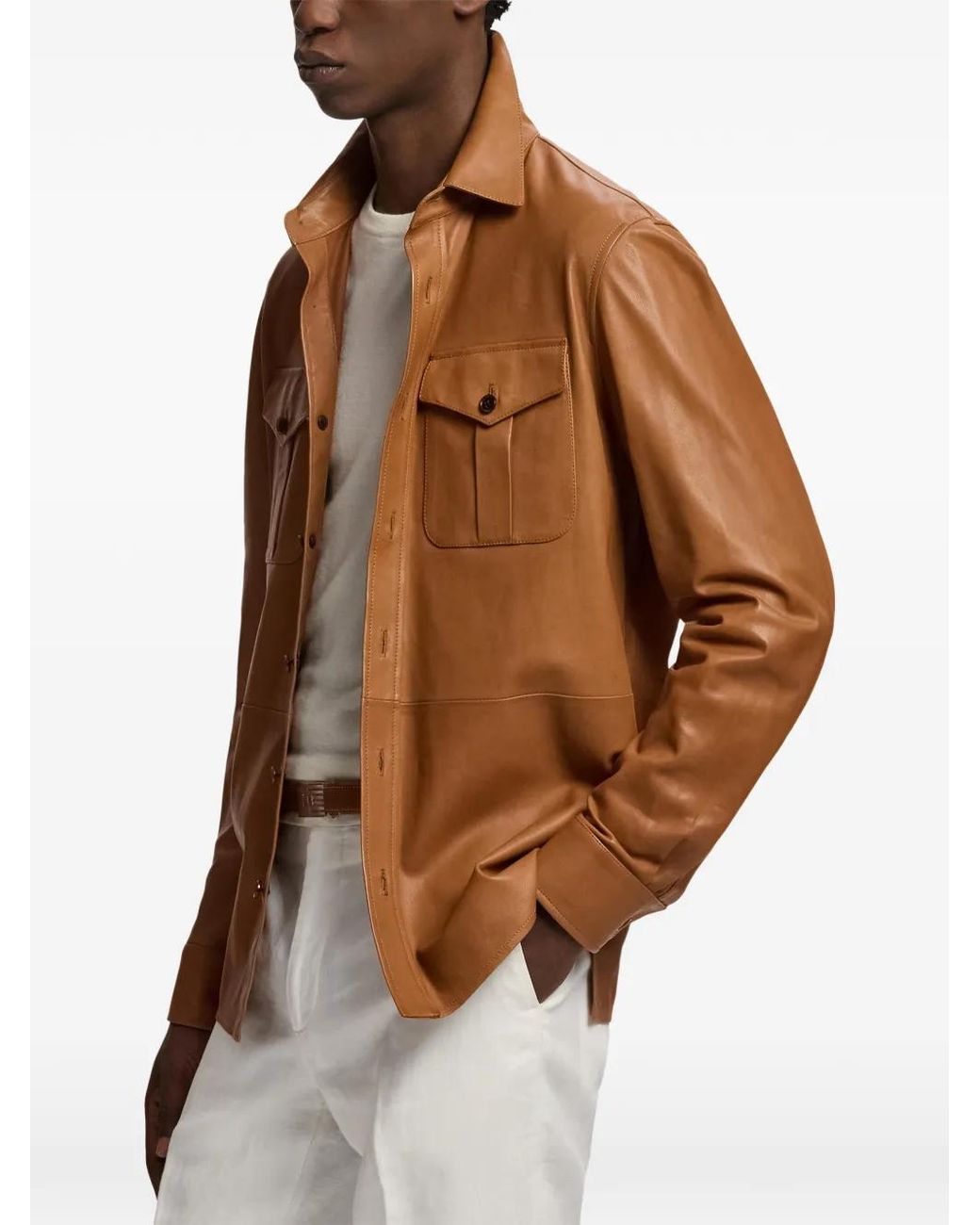 Ralph Lauren Brown Label Cargo-Pocket Leather Overshirt for men