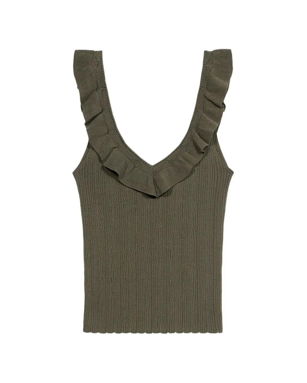 Blumarine Green Ruffled V-Neck Tank Top