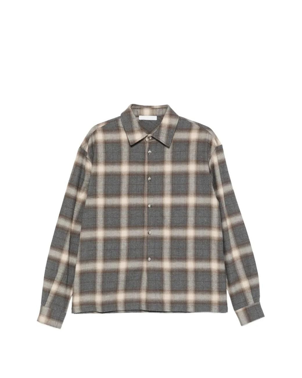 Woc Gotha Check-Pattern Long-Sleeve Shirt in Gray | Lyst