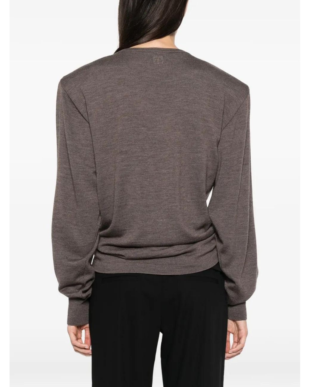 Magda Butrym Brown Knot-Detail Structured-Shoulder Sweater
