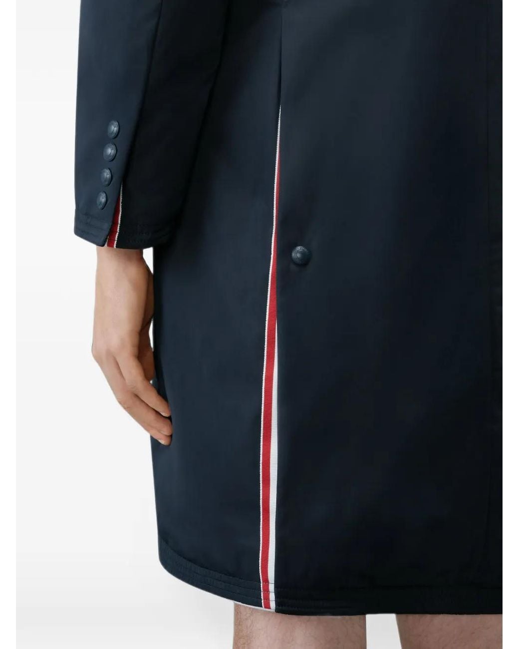 Thom Browne Blue Poly-Tech Down Filled 4-Bar Overcoat for men