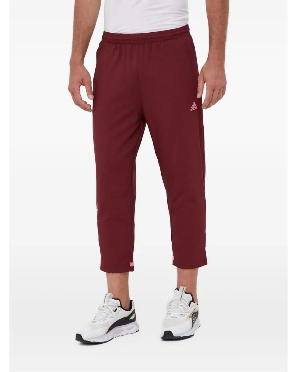 Adidas Red Elasticated-Waist Track Pants for men