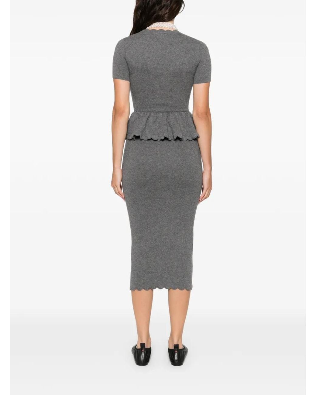 Self-Portrait Gray Pocket Peplum Midi Dress