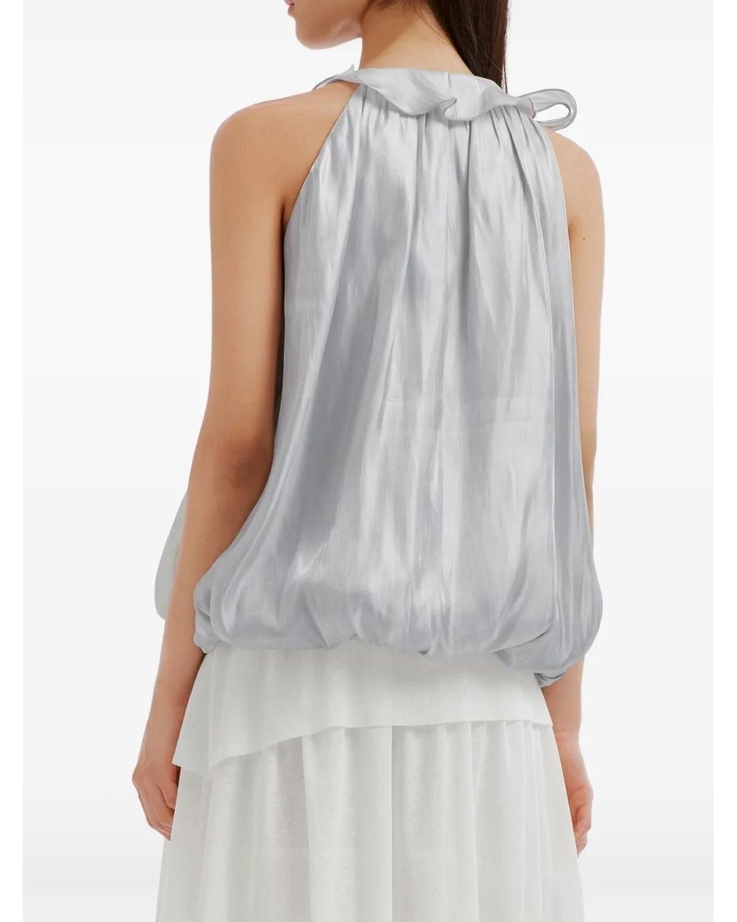 B+ AB Gray Ruffle-Trimmed Bow-Detail Blouse