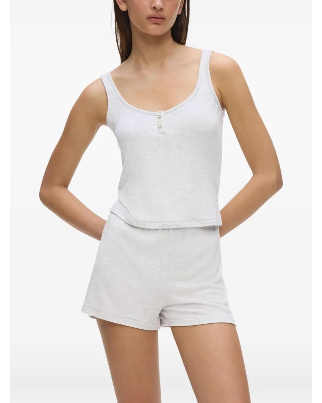 Karl Lagerfeld White Faux-Pearl Loungewear Tank Top