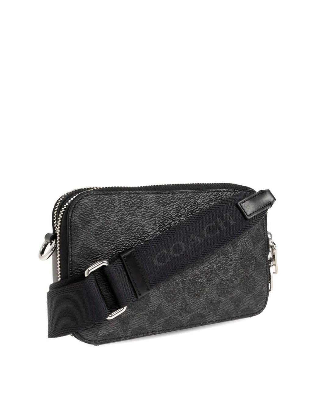 COACH Black Clinton Signature Print Zip Tote Bag for men