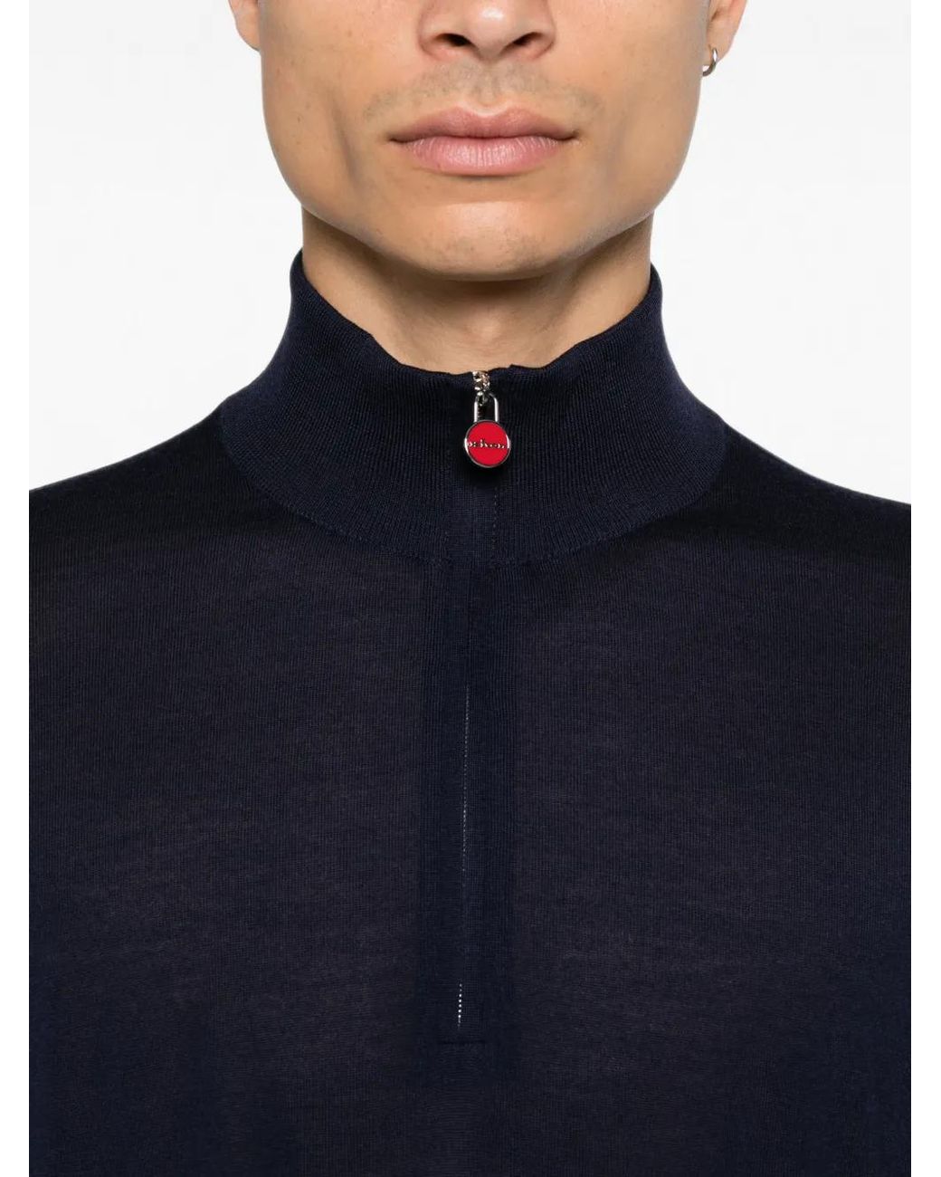 Kiton Blue Quarter-Zip Mock-Neck Sweater for men