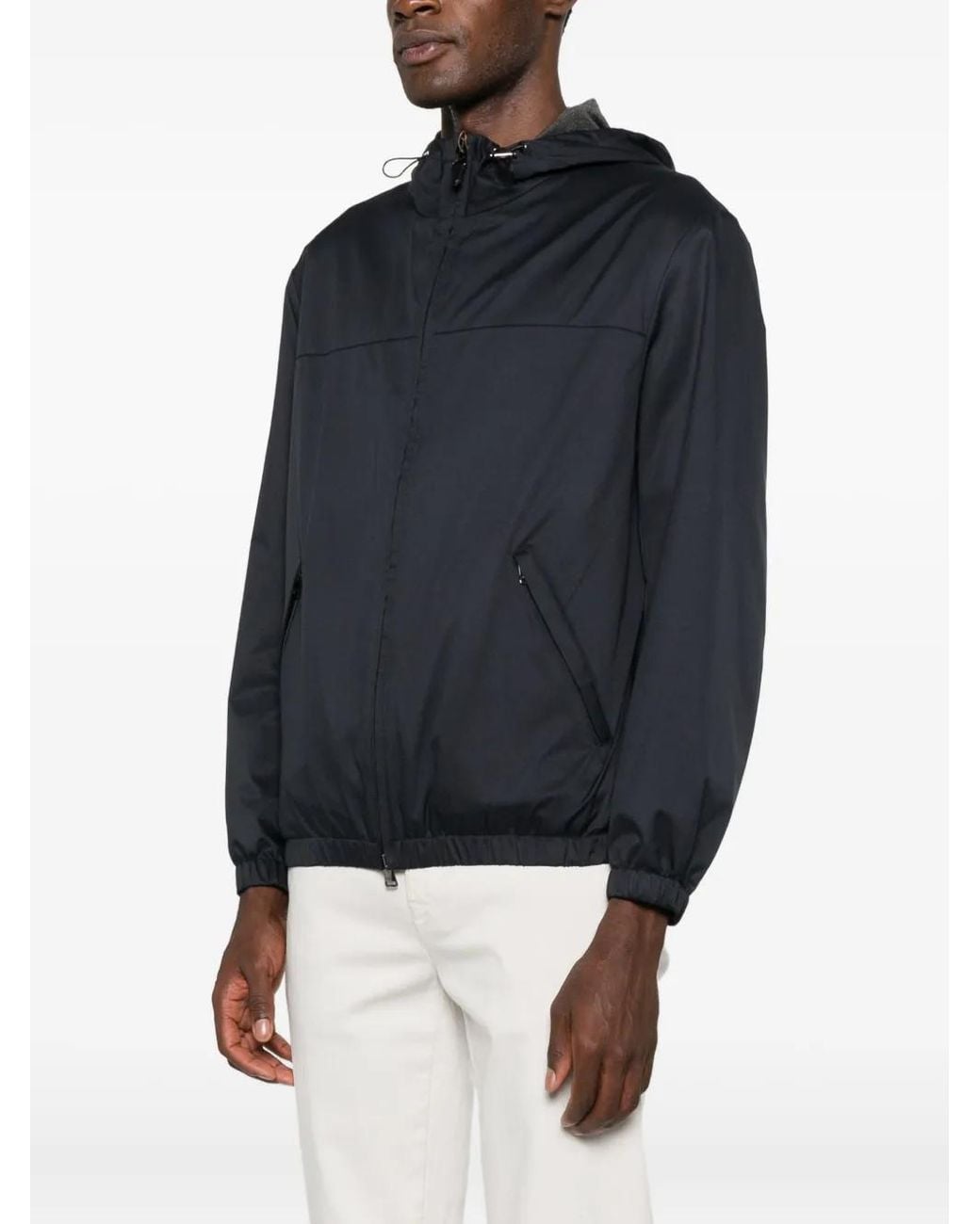 Canali Black Hooded Zip-Up Jacket for men