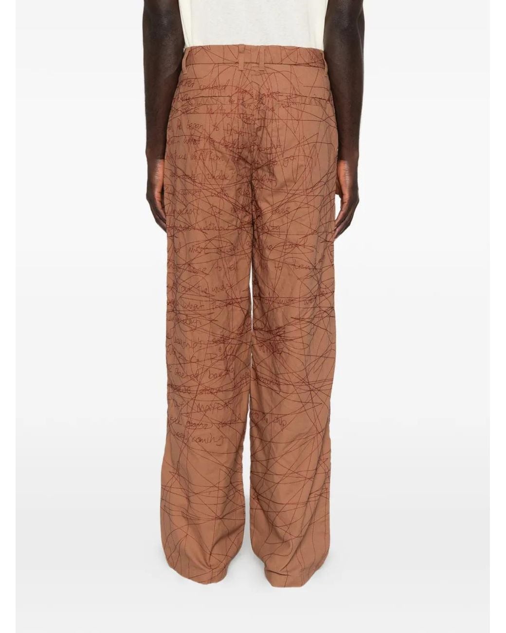 Kidsuper Brown Embroidered Scribble-Pattern Trousers for men
