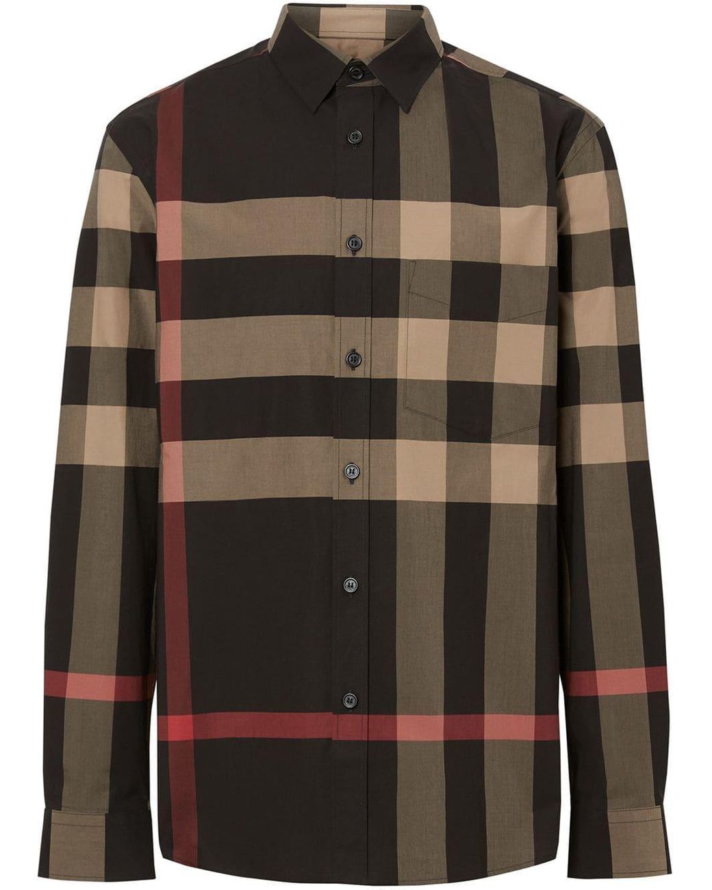 Burberry Check Stretch Cotton Poplin Shirt in Black for Men | Lyst