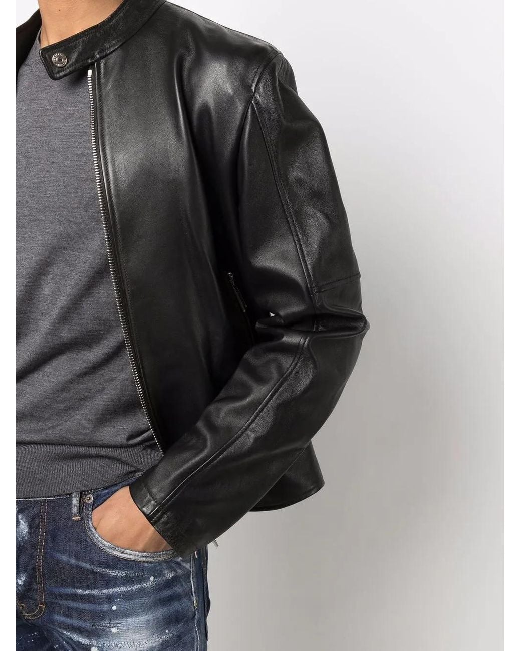 DSquared² Black Zippered Leather Jacket for men