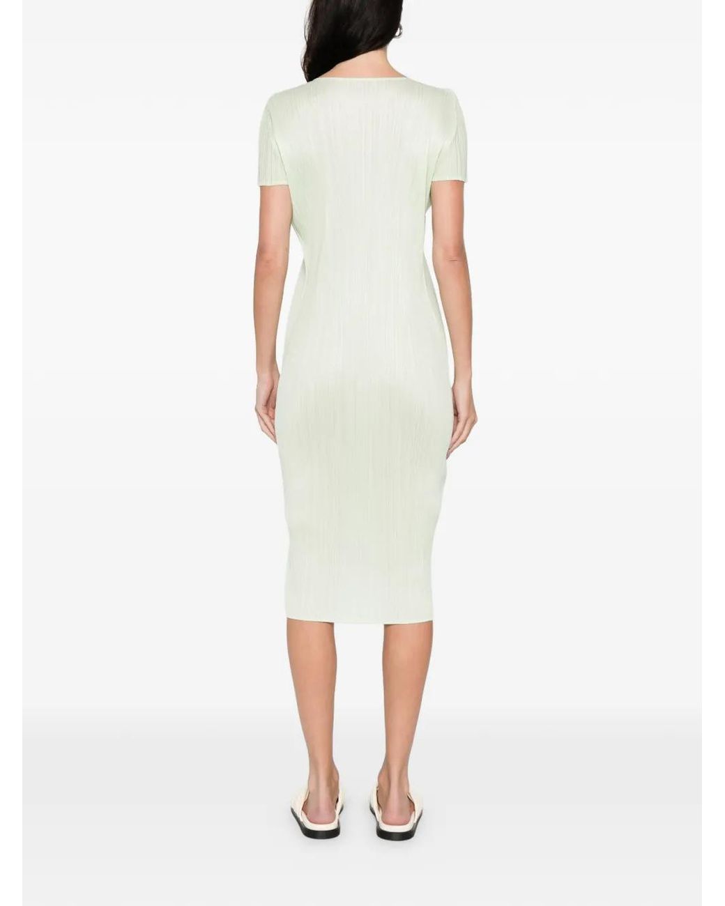 Pleats Please Issey Miyake White Pleated Dress