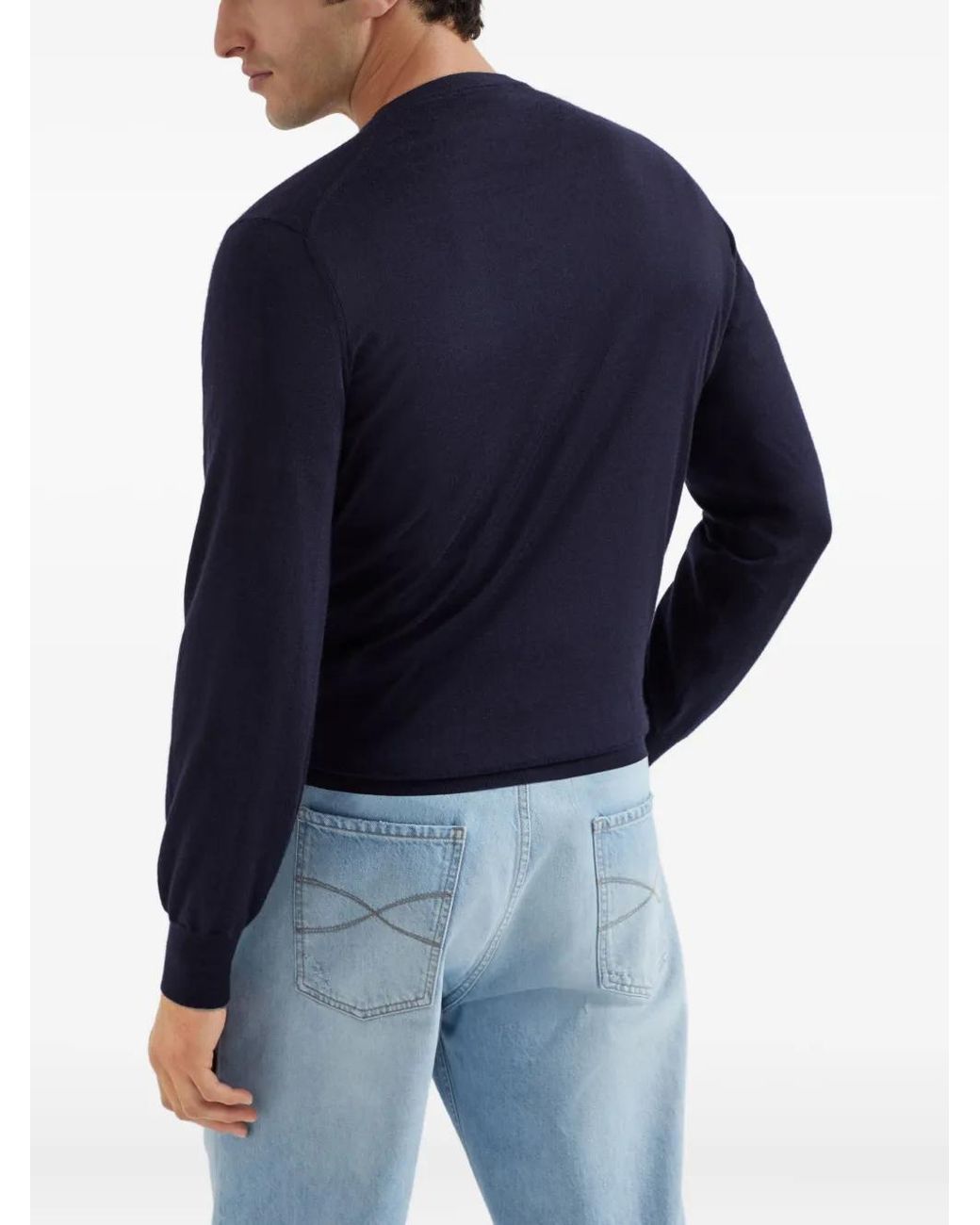 Brunello Cucinelli Blue Cashmere And Silk Lightweight Sweater for men