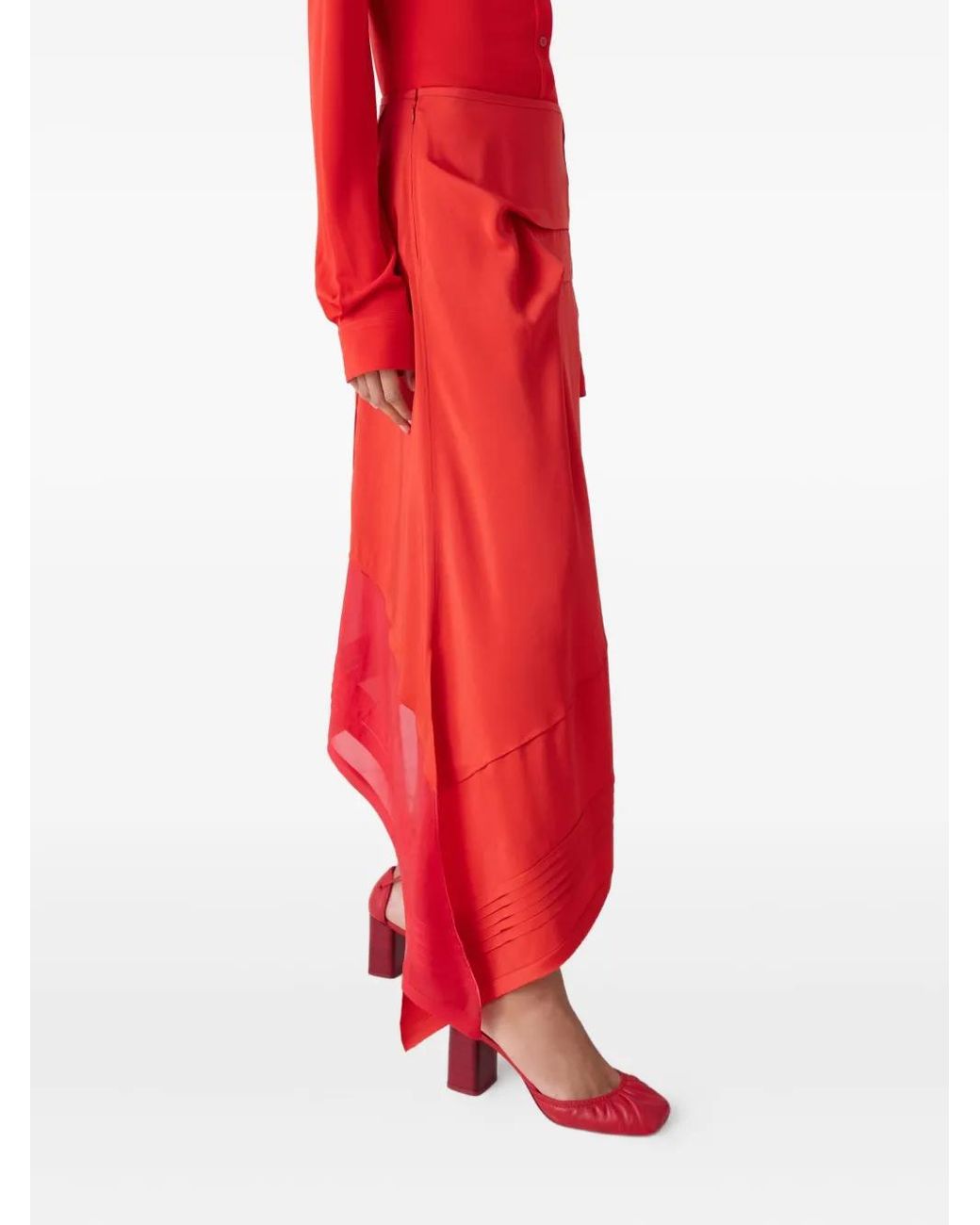 Lemaire Red Pleated Asymmetric Skirt