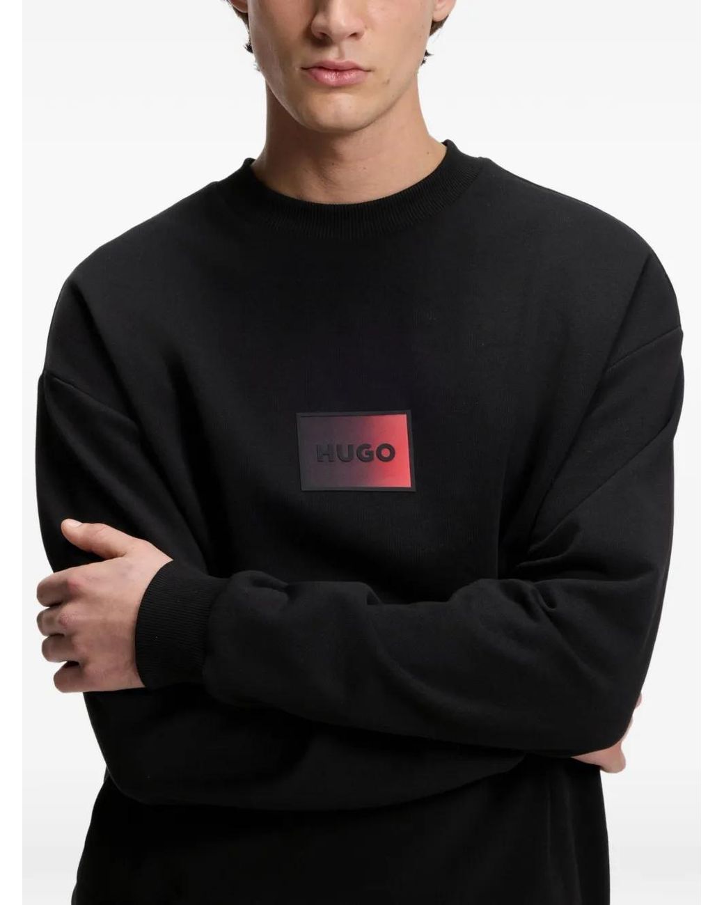 HUGO Black Logo-Appliqué Sweatshirt for men