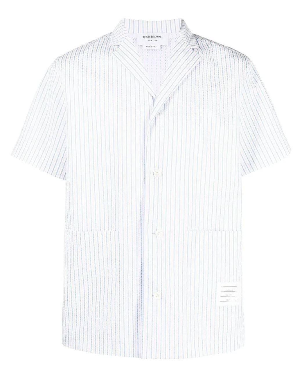 Thom Browne White Striped Short-Sleeved Shirt for men