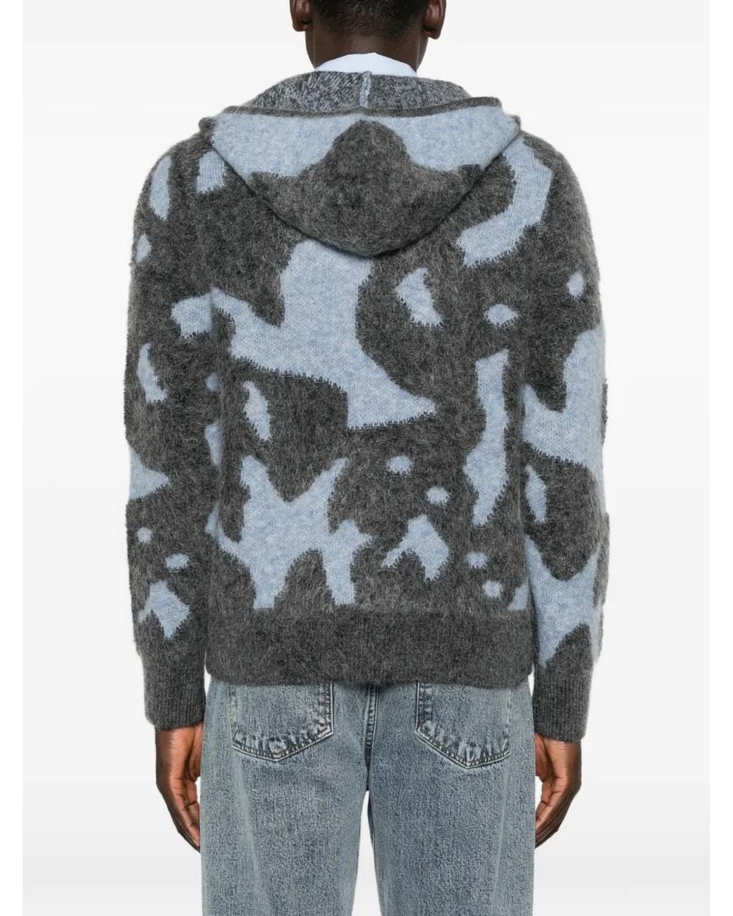 Won Hundred Gray Glasgow Intarsia-Knit Hooded Cardigan for men