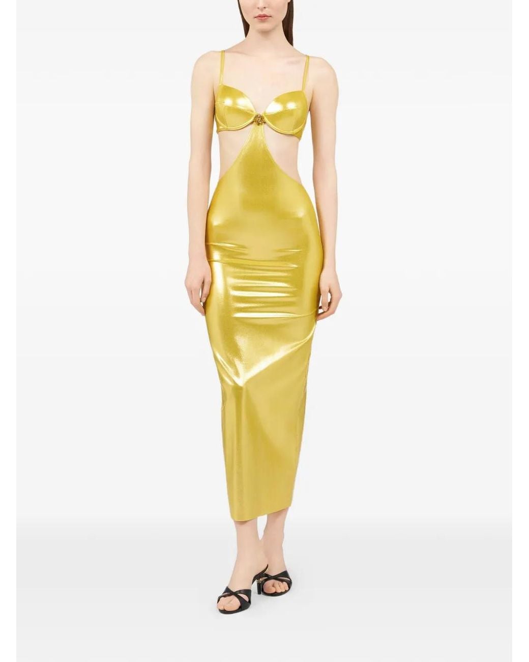Roberto Cavalli Metallic Cut-Out Bra Midi Dress